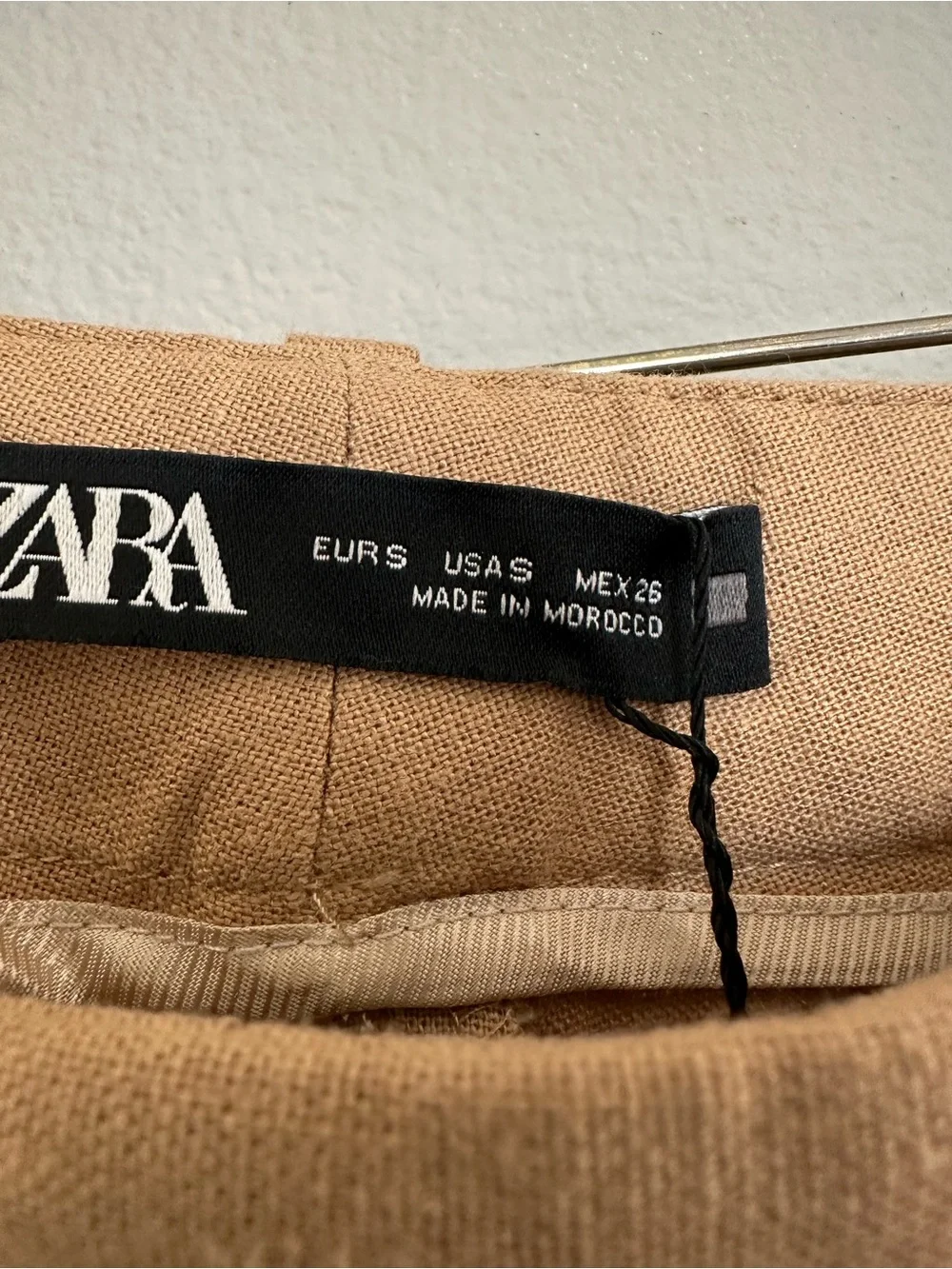 Zara Linen Blend Cuffed Tan Trouser Pants size Small